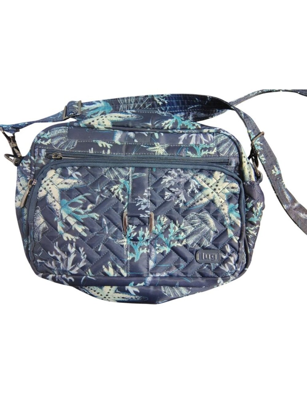 Lug Carousel XL Navy Blue Starfish & Seashells Crossbody Travel Bag Purse RFID